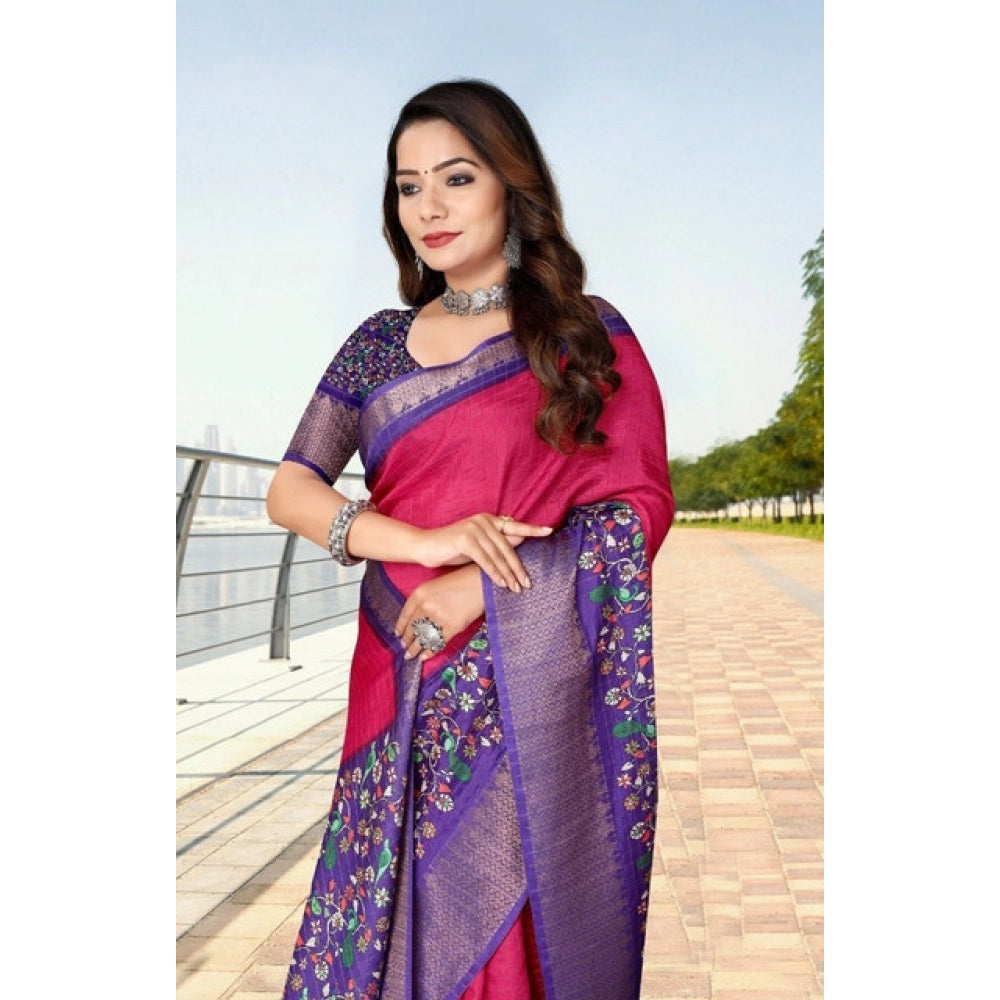 Printed Saree With Unstitched Blouse 5.5Mtr (Multicolor)