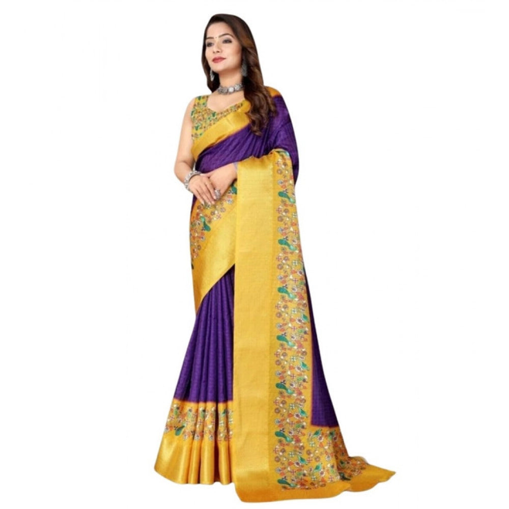 Printed Saree With Unstitched Blouse 5.5Mtr (Multicolor)