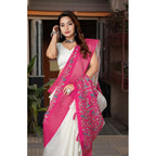 Printed Saree With Unstitched Blouse 5.5Mtr (White-Pink)