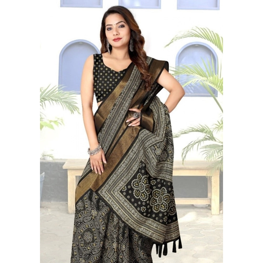 Printed Saree With Unstitched Blouse 5.5Mtr (Black)