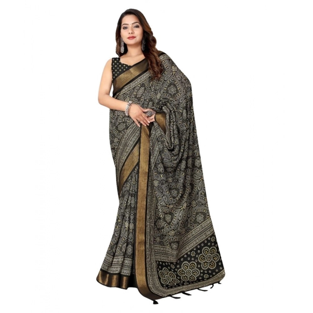 Printed Saree With Unstitched Blouse 5.5Mtr (Black)