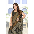 Printed Saree With Unstitched Blouse 5.5Mtr (Black)