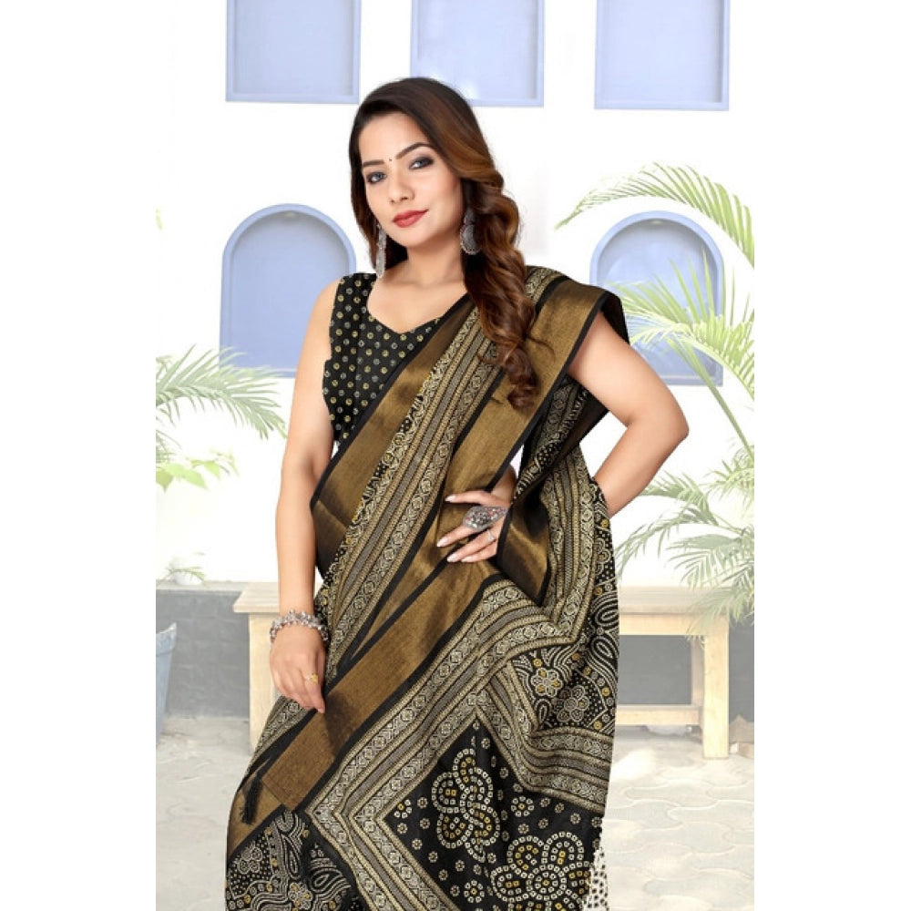 Printed Saree With Unstitched Blouse 5.5Mtr (Black)