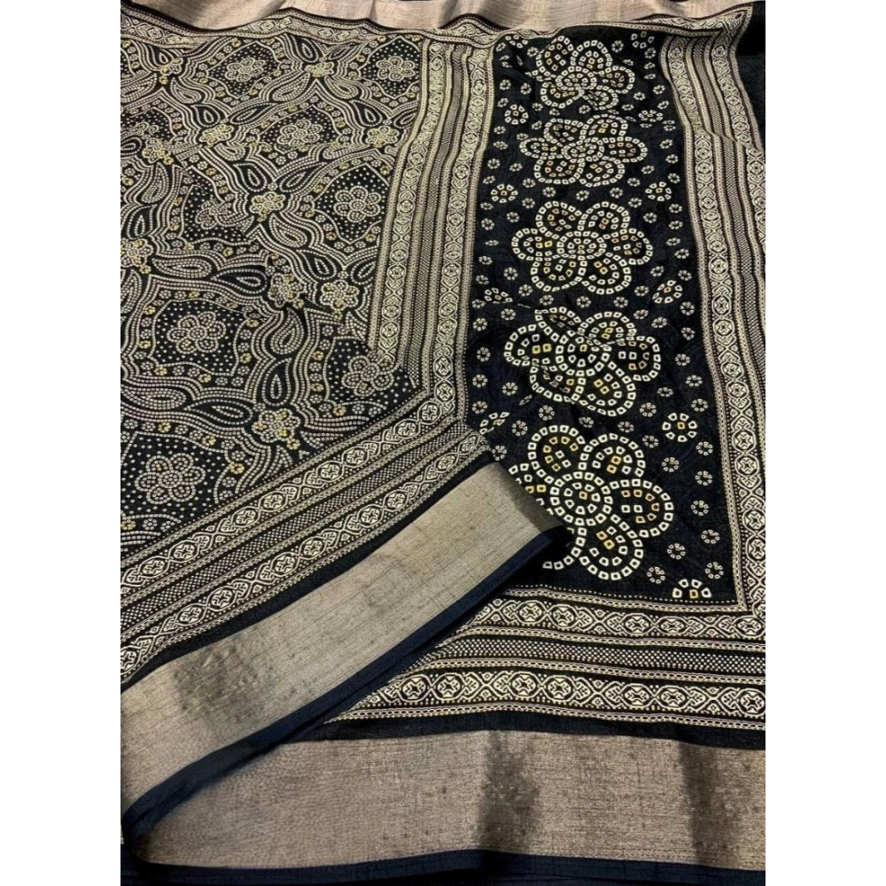 Printed Saree With Unstitched Blouse 5.5Mtr (Black)