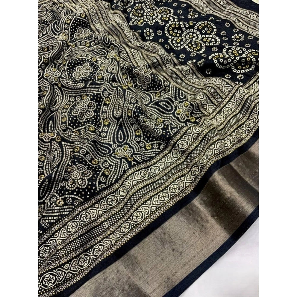 Printed Saree With Unstitched Blouse 5.5Mtr (Black)