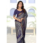 Printed Saree With Unstitched Blouse 5.5Mtr (Blue)