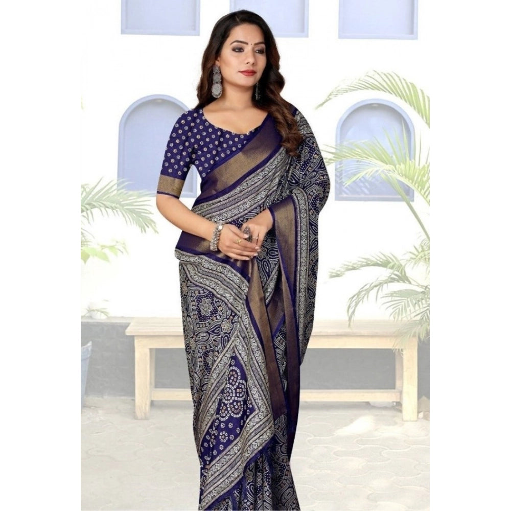 Printed Saree With Unstitched Blouse 5.5Mtr (Blue)