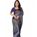 Printed Saree With Unstitched Blouse 5.5Mtr (Blue)