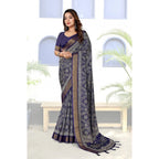 Printed Saree With Unstitched Blouse 5.5Mtr (Blue)