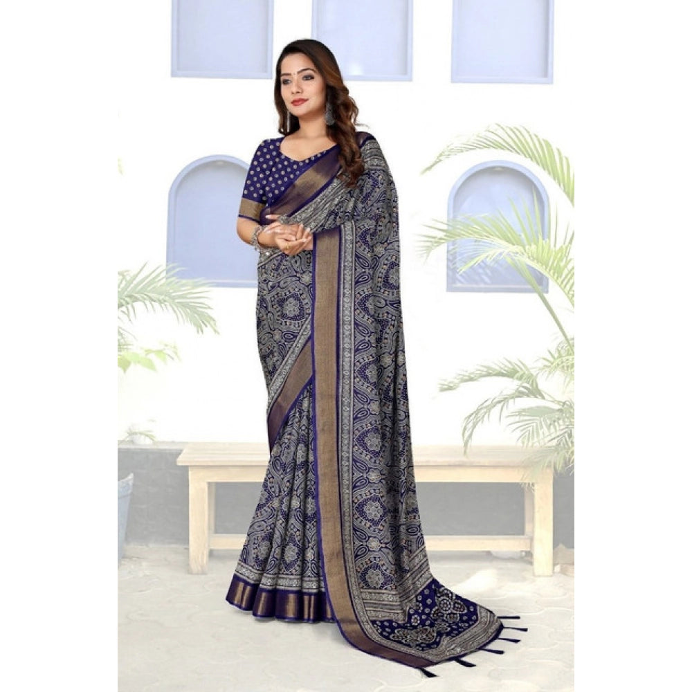 Printed Saree With Unstitched Blouse 5.5Mtr (Blue)