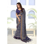 Printed Saree With Unstitched Blouse 5.5Mtr (Blue)