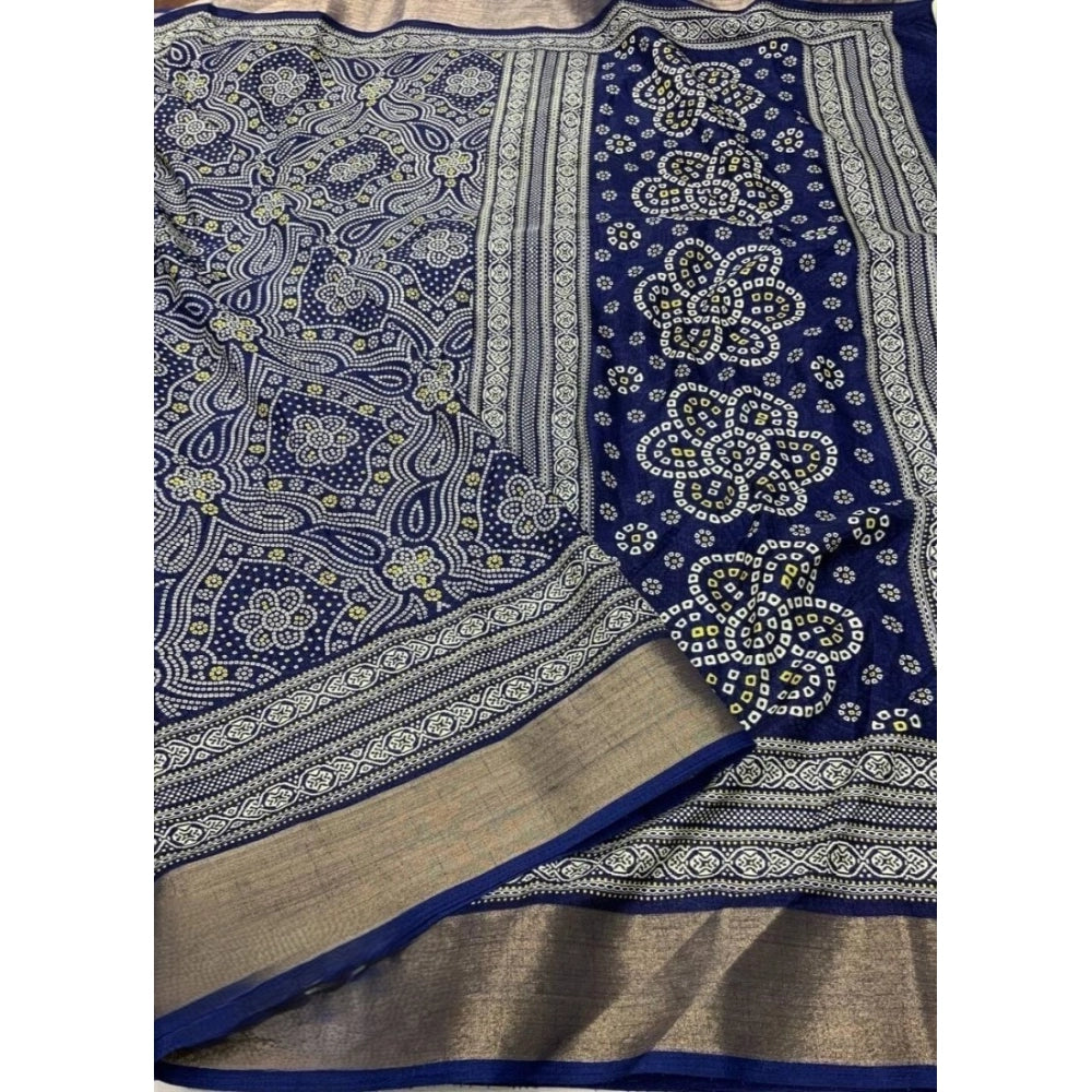 Printed Saree With Unstitched Blouse 5.5Mtr (Blue)