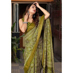Printed Saree With Unstitched Blouse 5.5Mtr (Green)