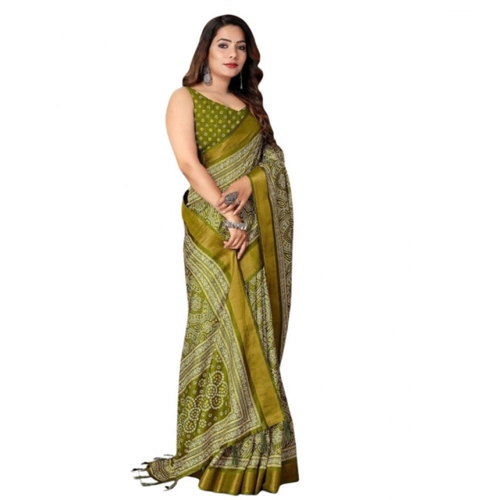 Printed Saree With Unstitched Blouse 5.5Mtr (Green)