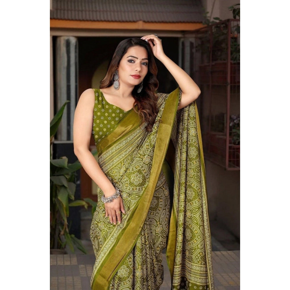 Printed Saree With Unstitched Blouse 5.5Mtr (Green)
