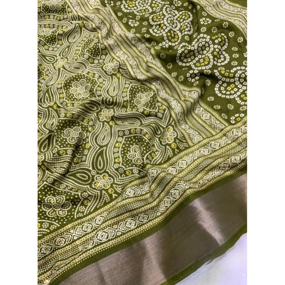 Printed Saree With Unstitched Blouse 5.5Mtr (Green)