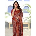 Printed Saree With Unstitched Blouse 5.5Mtr (Maroon)