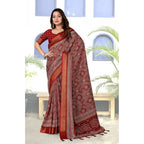 Printed Saree With Unstitched Blouse 5.5Mtr (Maroon)