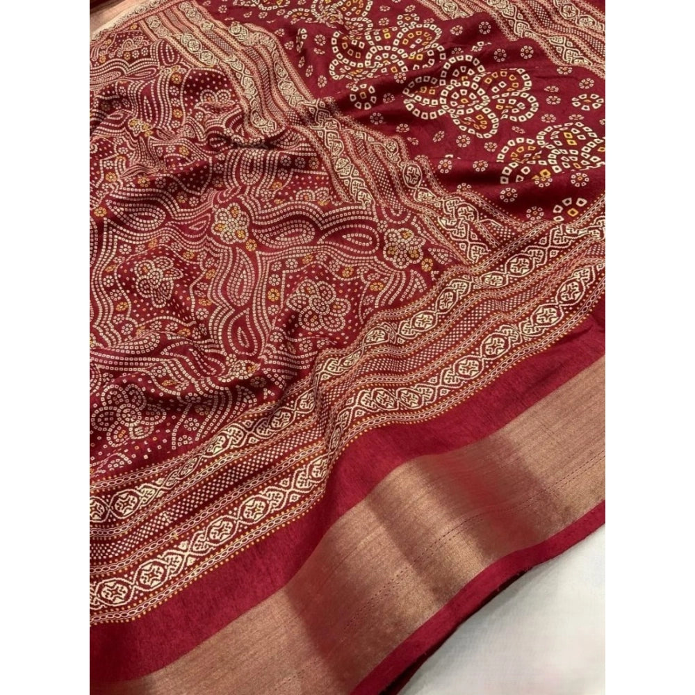 Printed Saree With Unstitched Blouse 5.5Mtr (Maroon)