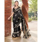 Printed Saree With Unstitched Blouse 5.5Mtr (Black)