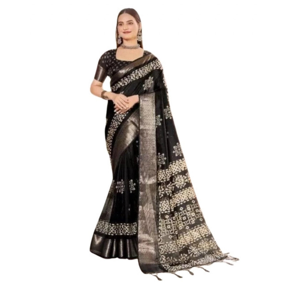 Printed Saree With Unstitched Blouse 5.5Mtr (Black)