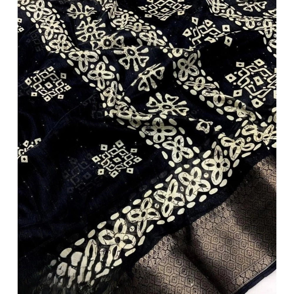Printed Saree With Unstitched Blouse 5.5Mtr (Black)