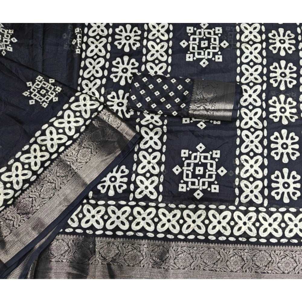 Printed Saree With Unstitched Blouse 5.5Mtr (Black)