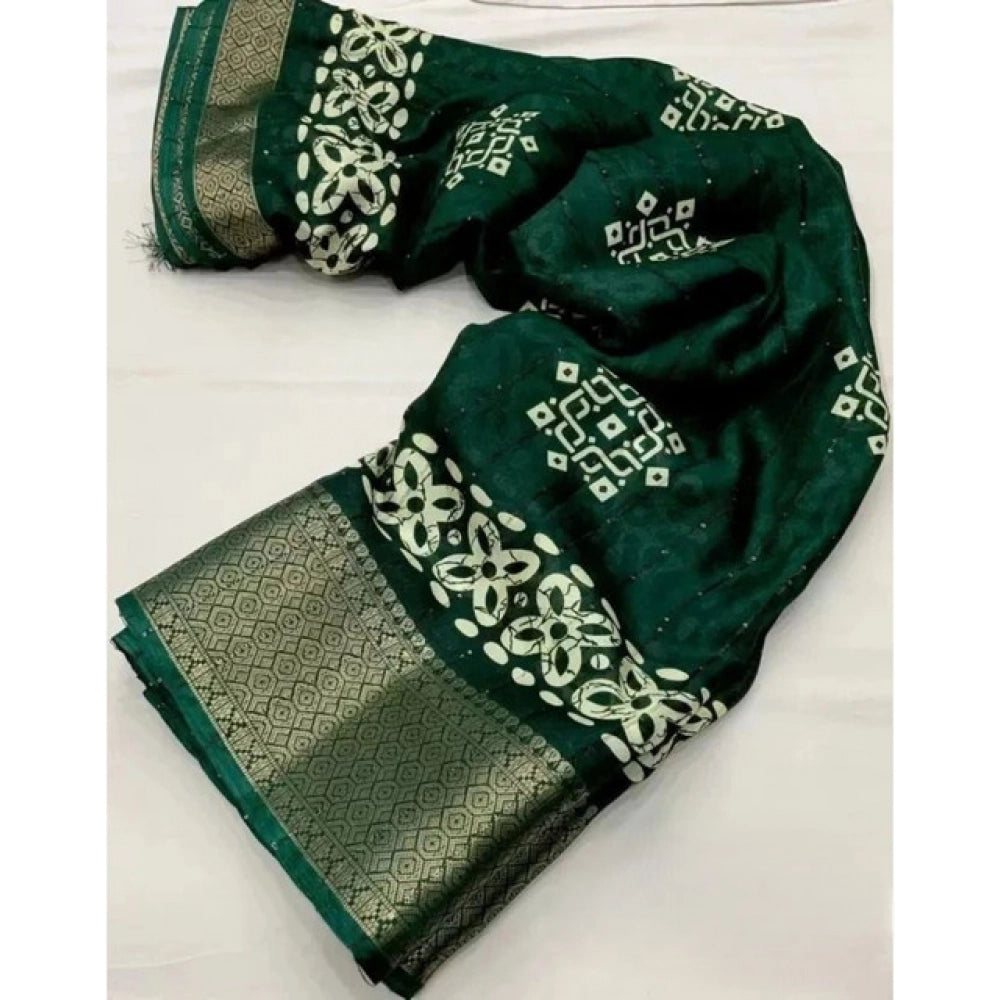 Printed Saree With Unstitched Blouse 5.5Mtr (Green)