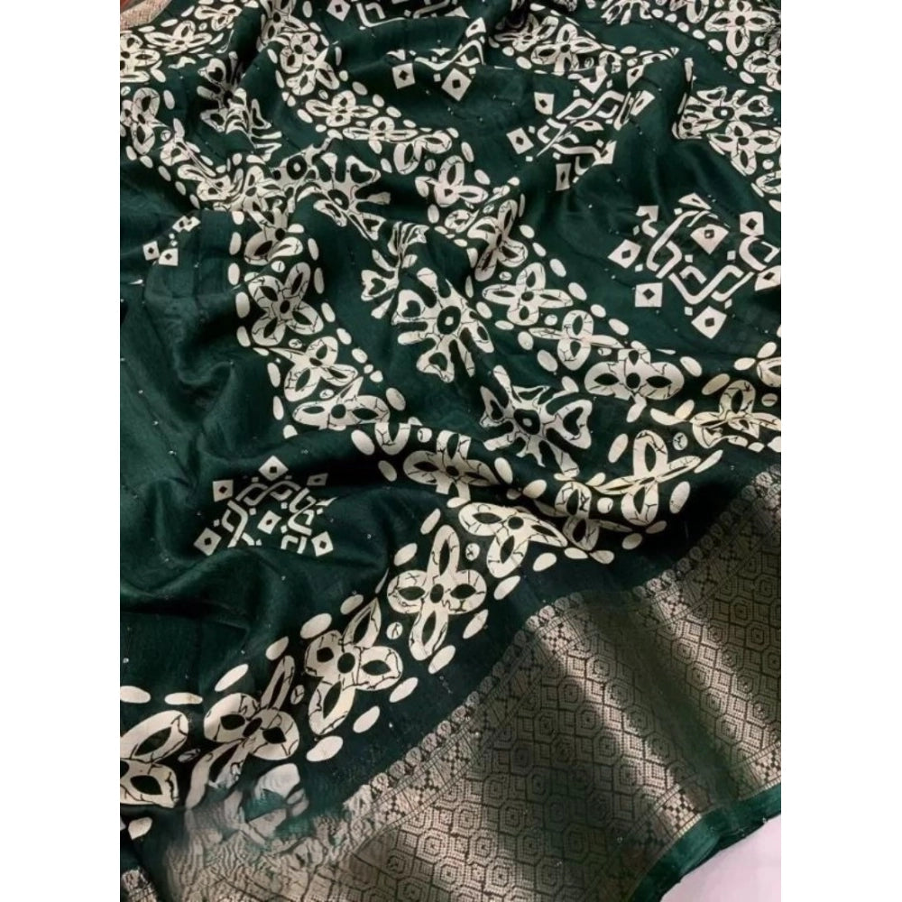 Printed Saree With Unstitched Blouse 5.5Mtr (Green)