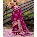 Printed Saree With Unstitched Blouse 5.5Mtr (Wine)