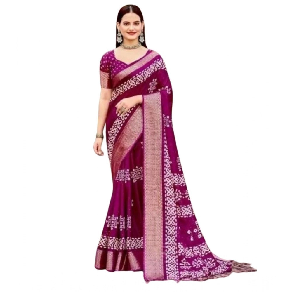Printed Saree With Unstitched Blouse 5.5Mtr (Wine)