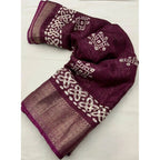 Printed Saree With Unstitched Blouse 5.5Mtr (Wine)