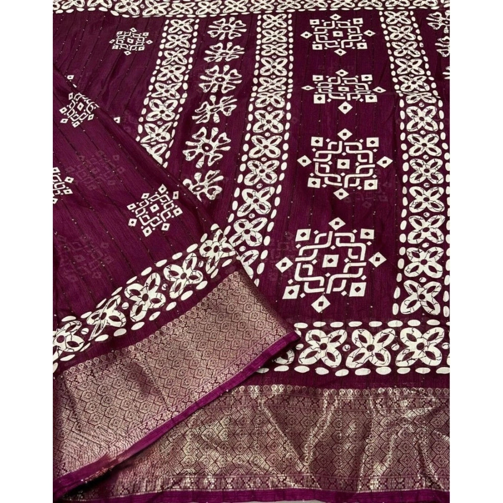 Printed Saree With Unstitched Blouse 5.5Mtr (Wine)