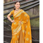 Printed Saree With Unstitched Blouse 5.5Mtr (Yellow)