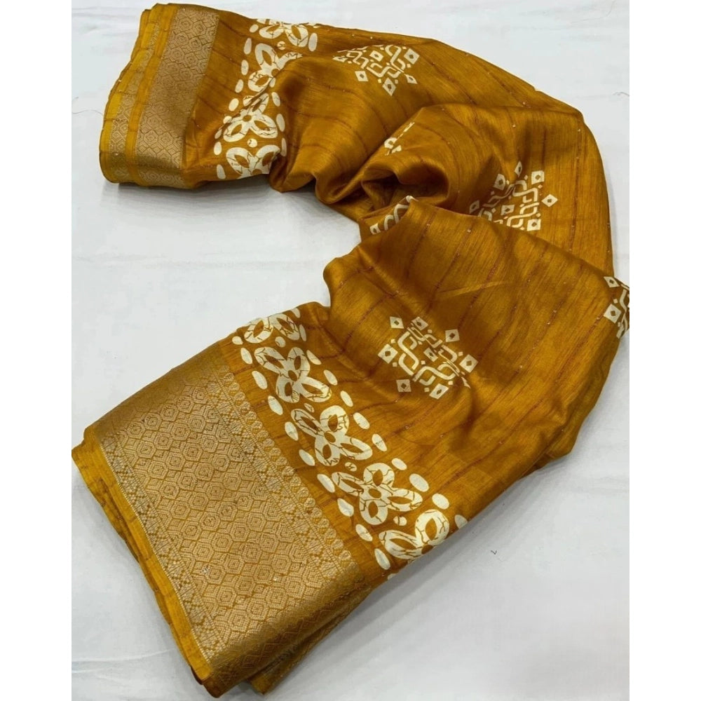 Printed Saree With Unstitched Blouse 5.5Mtr (Yellow)