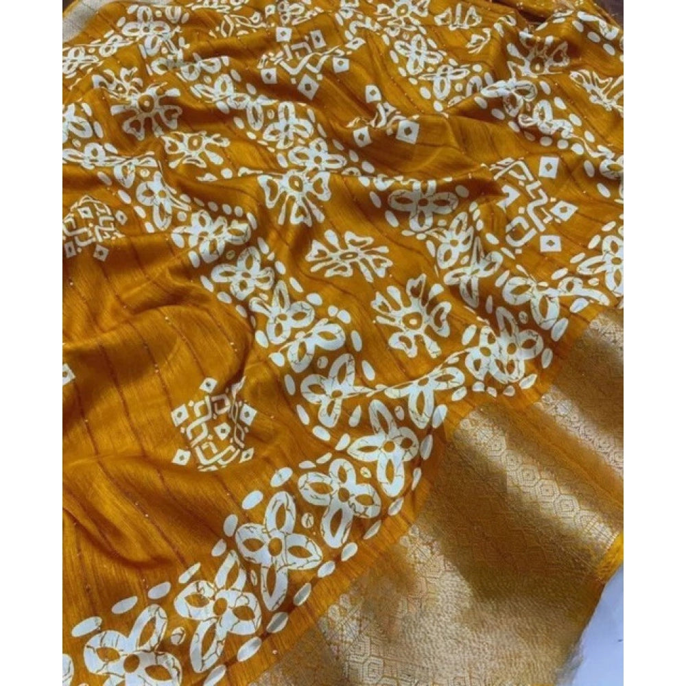 Printed Saree With Unstitched Blouse 5.5Mtr (Yellow)