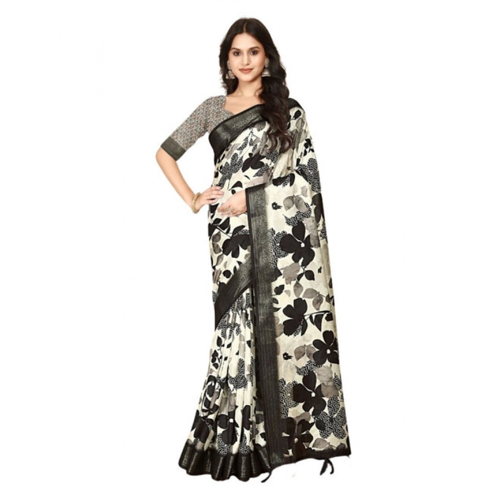 Floral Printed Saree With Unstitched Blouse 5.5Mtr (Multicolor)