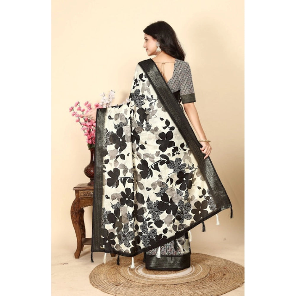 Floral Printed Saree With Unstitched Blouse 5.5Mtr (Multicolor)