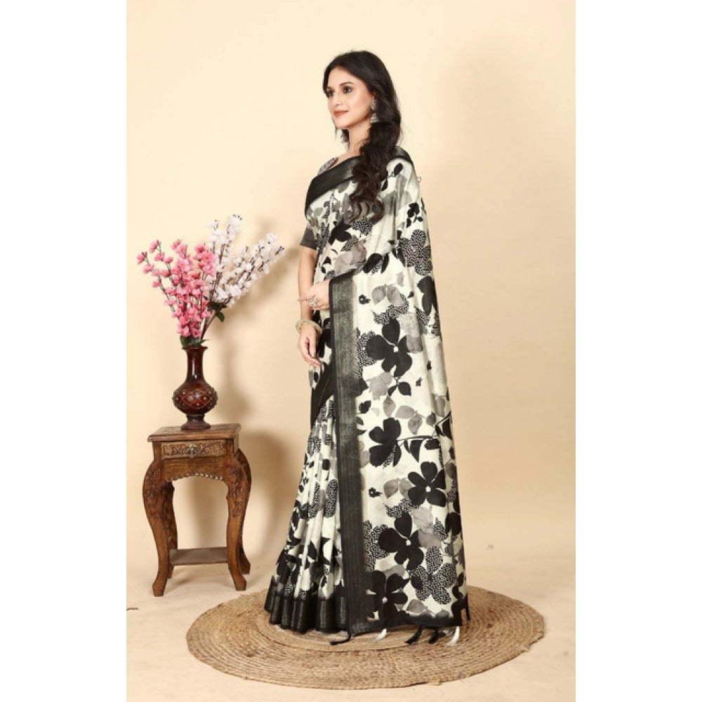 Floral Printed Saree With Unstitched Blouse 5.5Mtr (Multicolor)