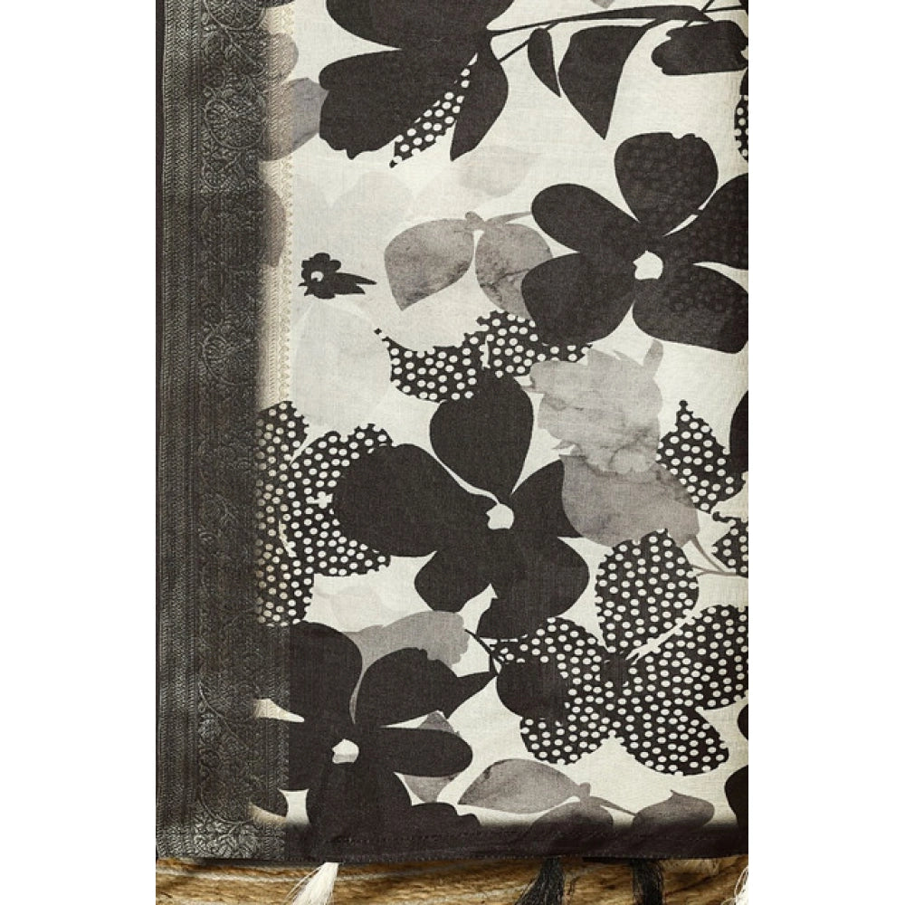 Floral Printed Saree With Unstitched Blouse 5.5Mtr (Multicolor)