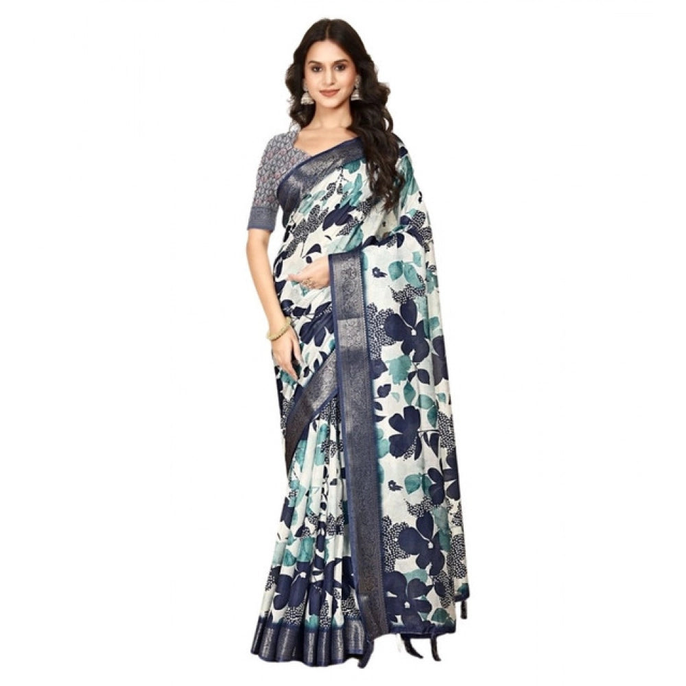 Floral Printed Saree With Unstitched Blouse 5.5Mtr (Multicolor)