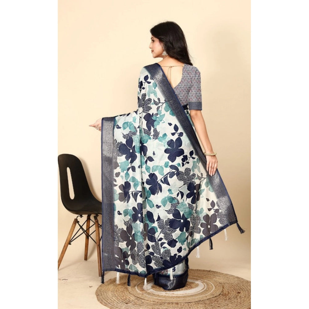 Floral Printed Saree With Unstitched Blouse 5.5Mtr (Multicolor)
