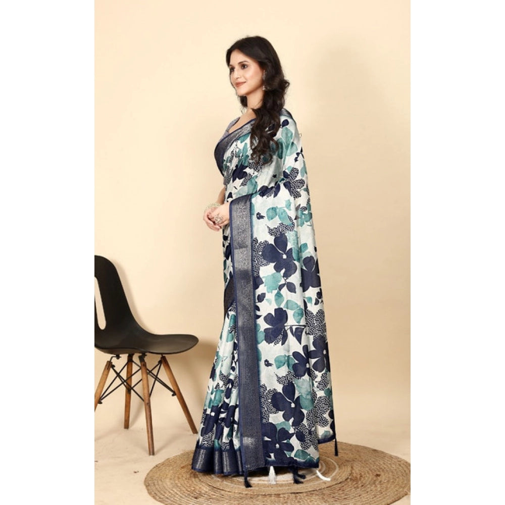 Floral Printed Saree With Unstitched Blouse 5.5Mtr (Multicolor)