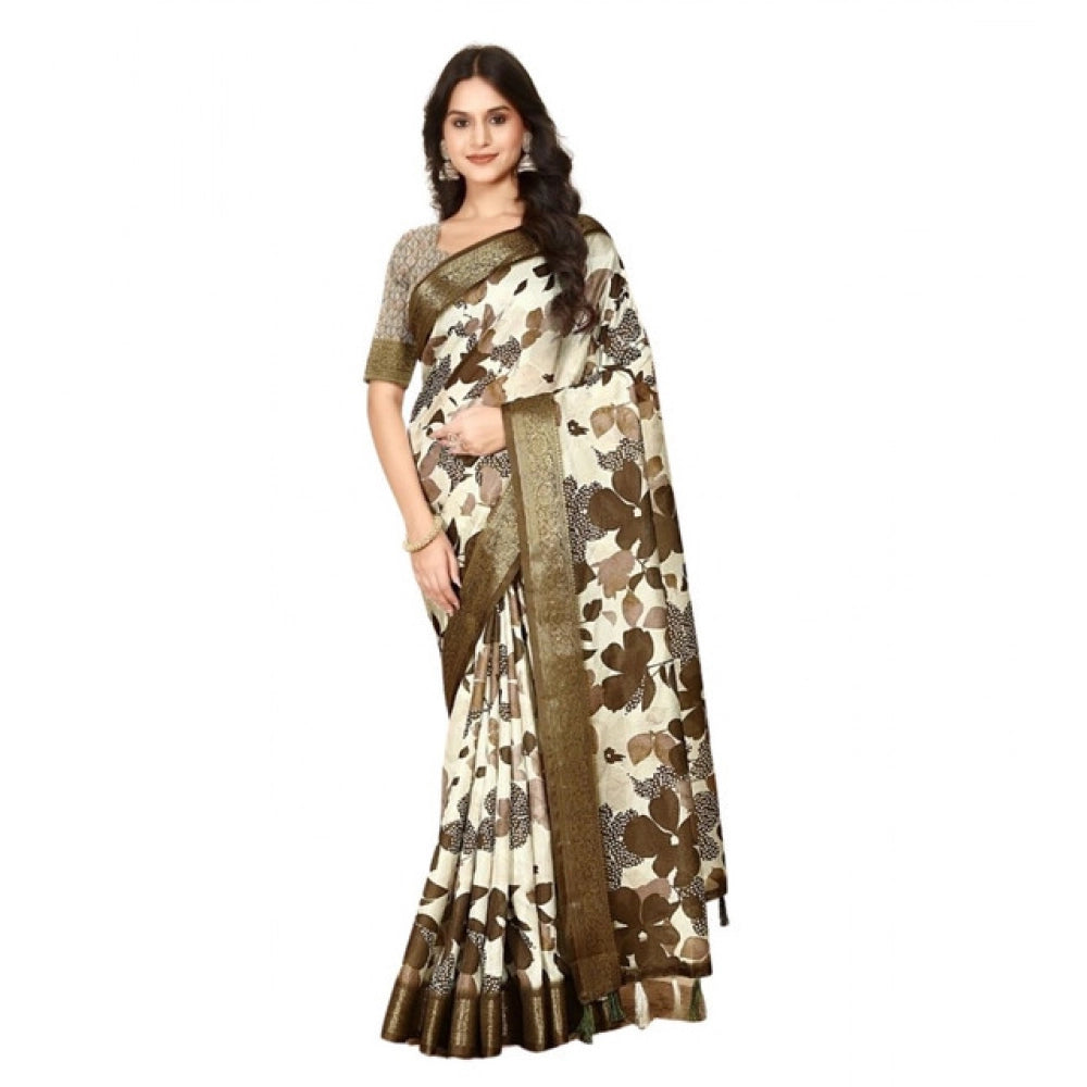 Floral Printed Saree With Unstitched Blouse 5.5Mtr (Multicolor)