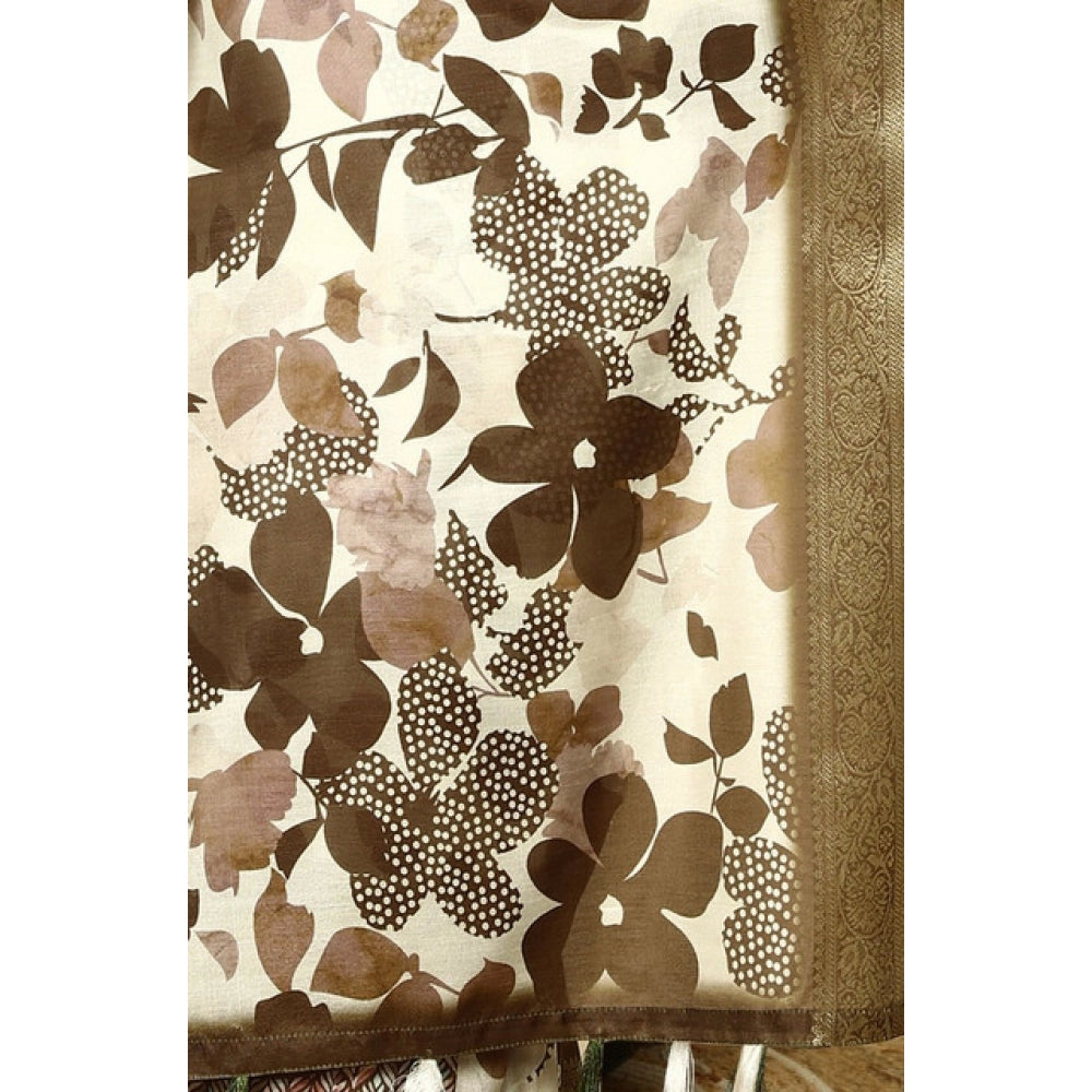 Floral Printed Saree With Unstitched Blouse 5.5Mtr (Multicolor)