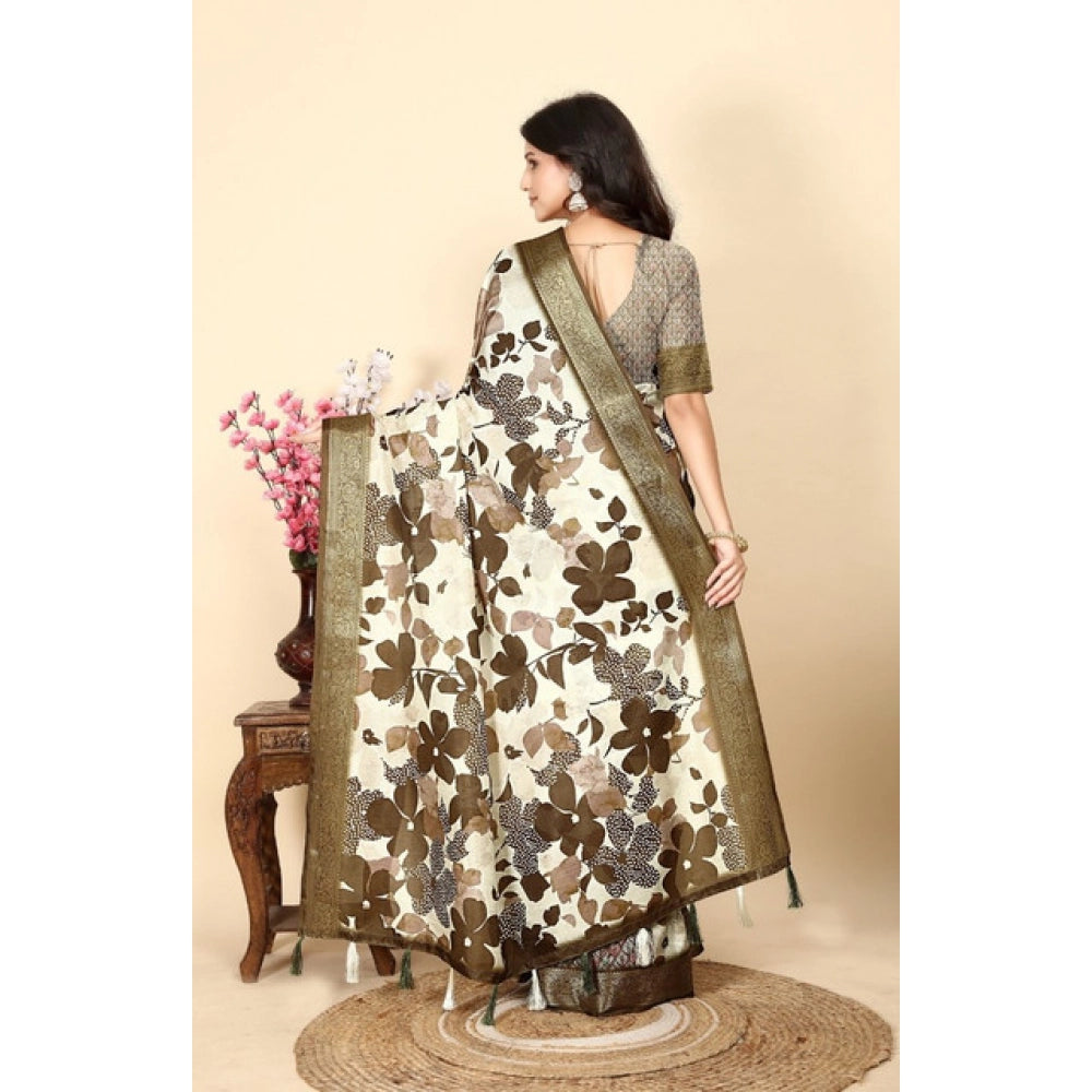 Floral Printed Saree With Unstitched Blouse 5.5Mtr (Multicolor)