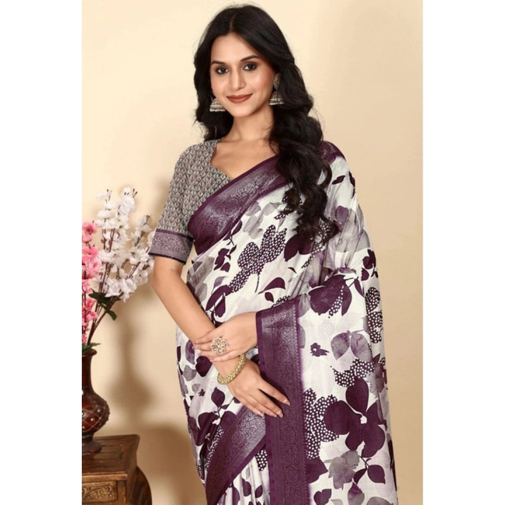 Floral Printed Saree With Unstitched Blouse 5.5Mtr (Multicolor)