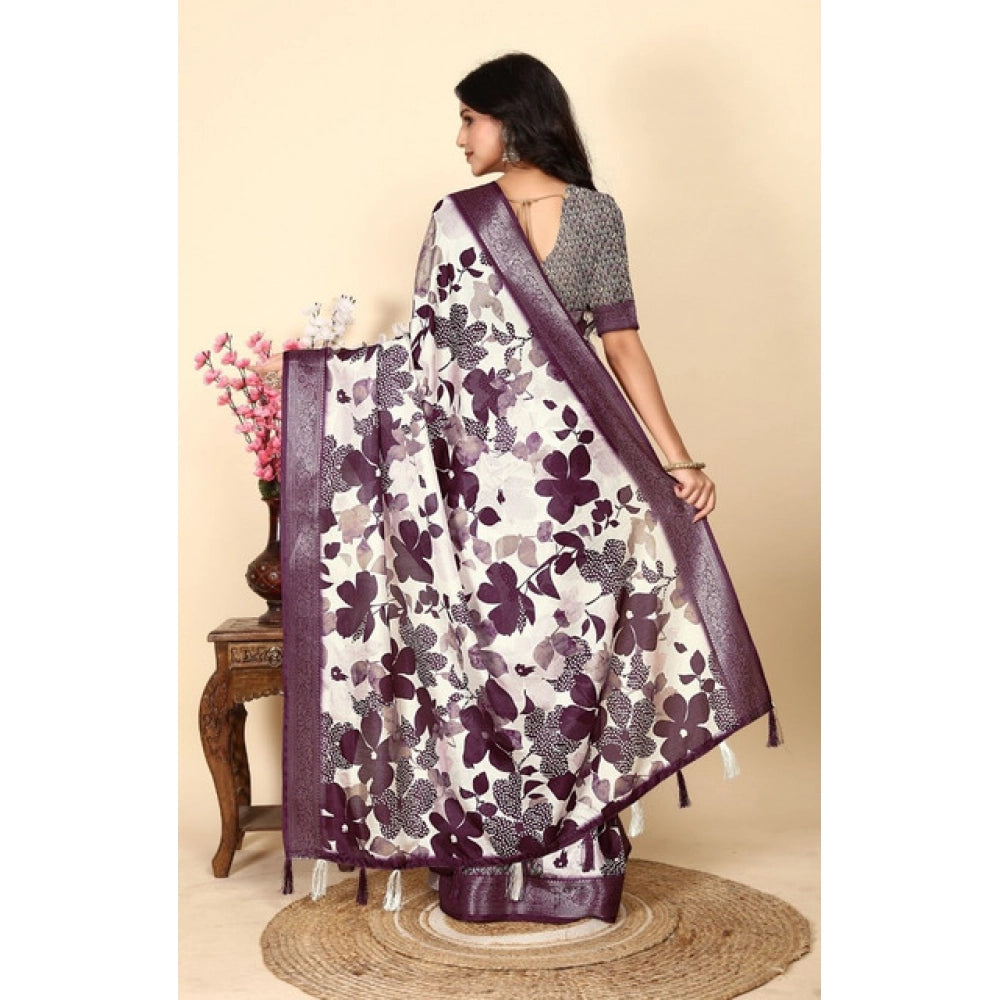 Floral Printed Saree With Unstitched Blouse 5.5Mtr (Multicolor)