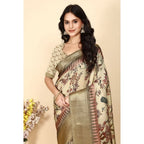 Printed Saree With Unstitched Blouse 5.5Mtr (Cream)