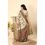 Printed Saree With Unstitched Blouse 5.5Mtr (Cream)